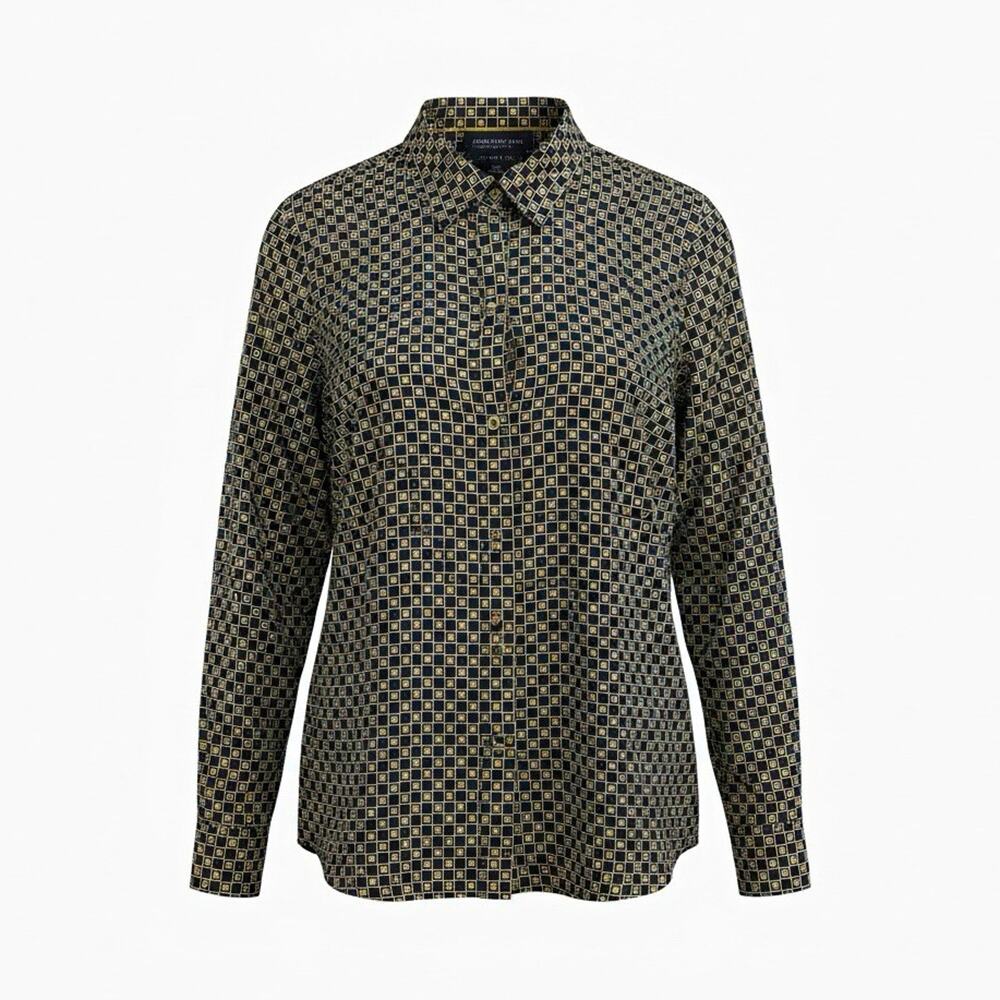 Jones New York Women’s Petite PM Geometric Collared Button-Up Blouse Woven
